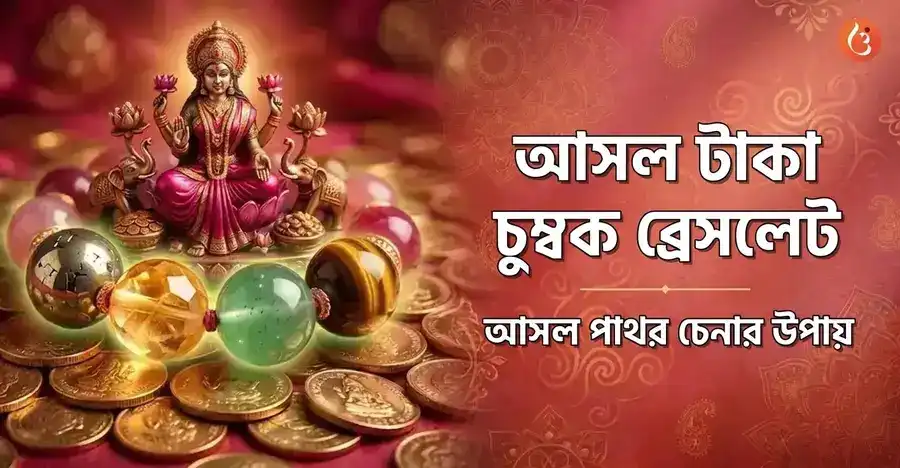 সিট্রিন এবং পাইরাইটের মতো আসল ক্রিস্টাল সহ একটি আসল মানি ম্যাগনেট ব্রেসলেট, কাঁচের তৈরি একটি নকলের সাথে তুলনা করা হয়েছে।