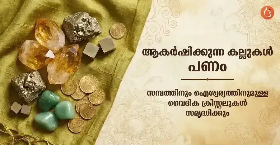 സിട്രൈൻ, പൈറൈറ്റ്, ഗ്രീൻ അവഞ്ചൂറിൻ തുടങ്ങിയ സമ്പത്ത് ആകർഷിക്കുന്ന ക്രിസ്റ്റലുകളുടെ മനോഹരമായ ശേഖരം.