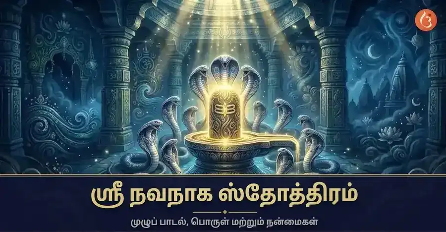 சிவ லிங்கத்தைச் சுற்றி ஒன்பது நாக தெய்வங்களைக் கொண்ட நவநாக ஸ்தோத்திரம்