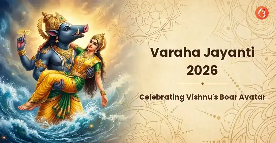 Lord Varaha, the boar avatar of Vishnu, rescuing Goddess Earth (Bhudevi).