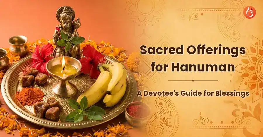A depiction of Lord Hanuman receiving offerings from devotees in a temple setting.