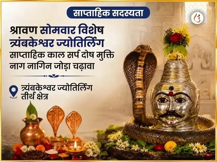 श्रावण सोमवार विशेष त्र्यंबकेश्वर ज्योतिर्लिंग साप्ताहिक कालसर्प दोष मुक्ति नाग नागिन जोड़ा चढ़ावा - Utsav Puja