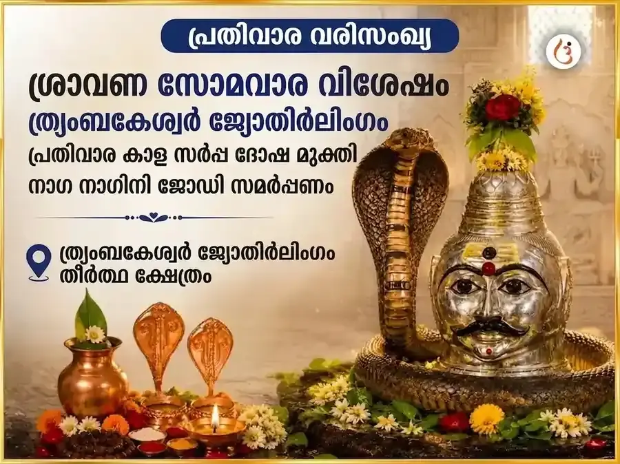 ശ്രാവണ സോമവാര വിശേഷം: ത്രയംബകേശ്വർ ജ്യോതിർലിംഗത്തിൽ പ്രതിവാര കാളസർപ്പ ദോഷ മുക്തി നാഗ-നാഗിനി ജോഡി സമർപ്പണം - Utsav Puja