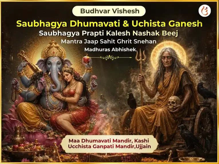 Saubhagya Dhumavati & Uchista Ganesh Saubhagya Prapti Klesh nashak Beej Mantra Jaap Sahit Ghrit Snehan Madhuras Abhishek - Utsav Puja