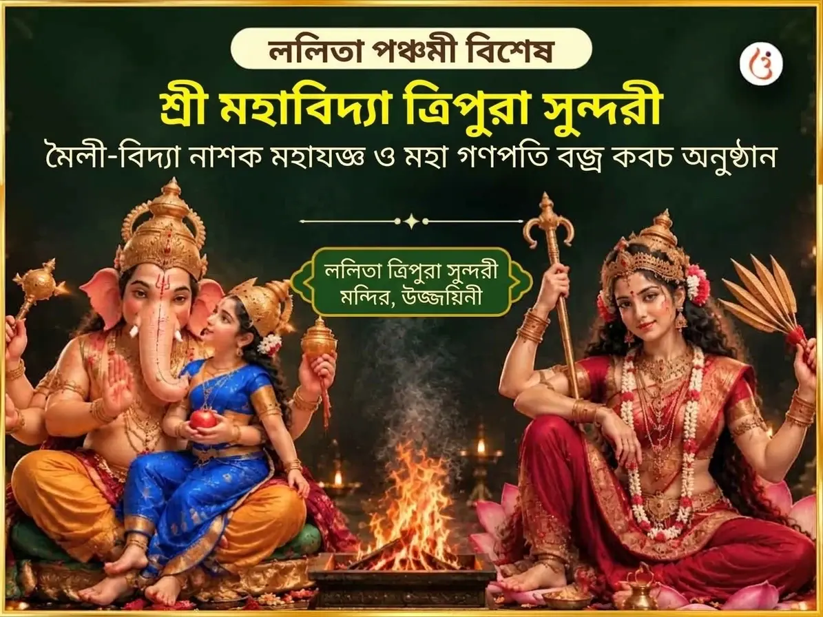 ললিতা পঞ্চমী বিশেষ শ্রী মহাবিদ্যা ত্রিপুরা সুন্দরী মৈলী-বিদ্যা নাশক মহাযজ্ঞ এবং মহা গণপতি মহা বজ্র কবচ অনুষ্ঠান - Utsav Puja